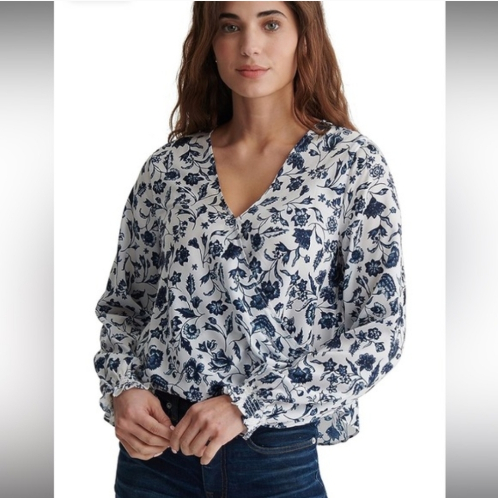 NWT Lucky Brand Long Sleeve Surplice V-Neck Blouse, M